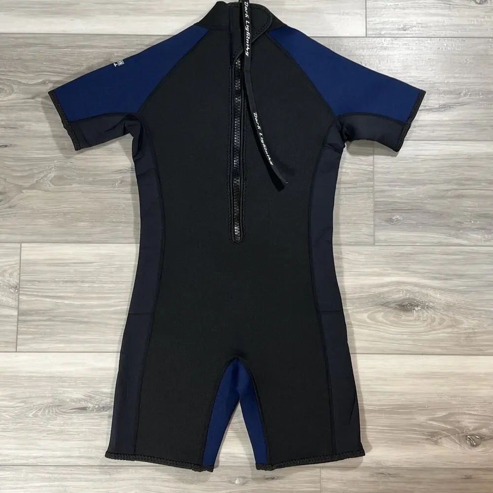 Dark Lightning Wetsuit Youth Size 12 Black Blue Back Zip New